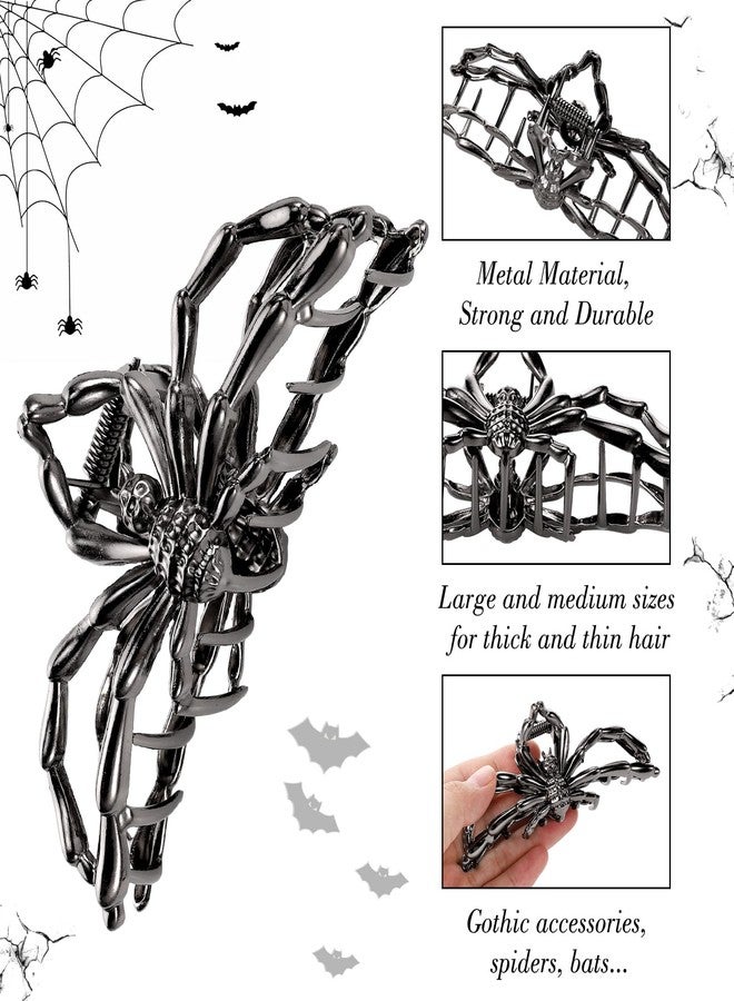 Obeoby 4 Pcs Metal Hair Clips for Women, Large Hair Claw Clips for Thick Long Hair Styling with Spider Webs Skeleton Decor, Goth Accessories Hair Accessories Birthday Valentines Day Gifts (Black) - Image 3